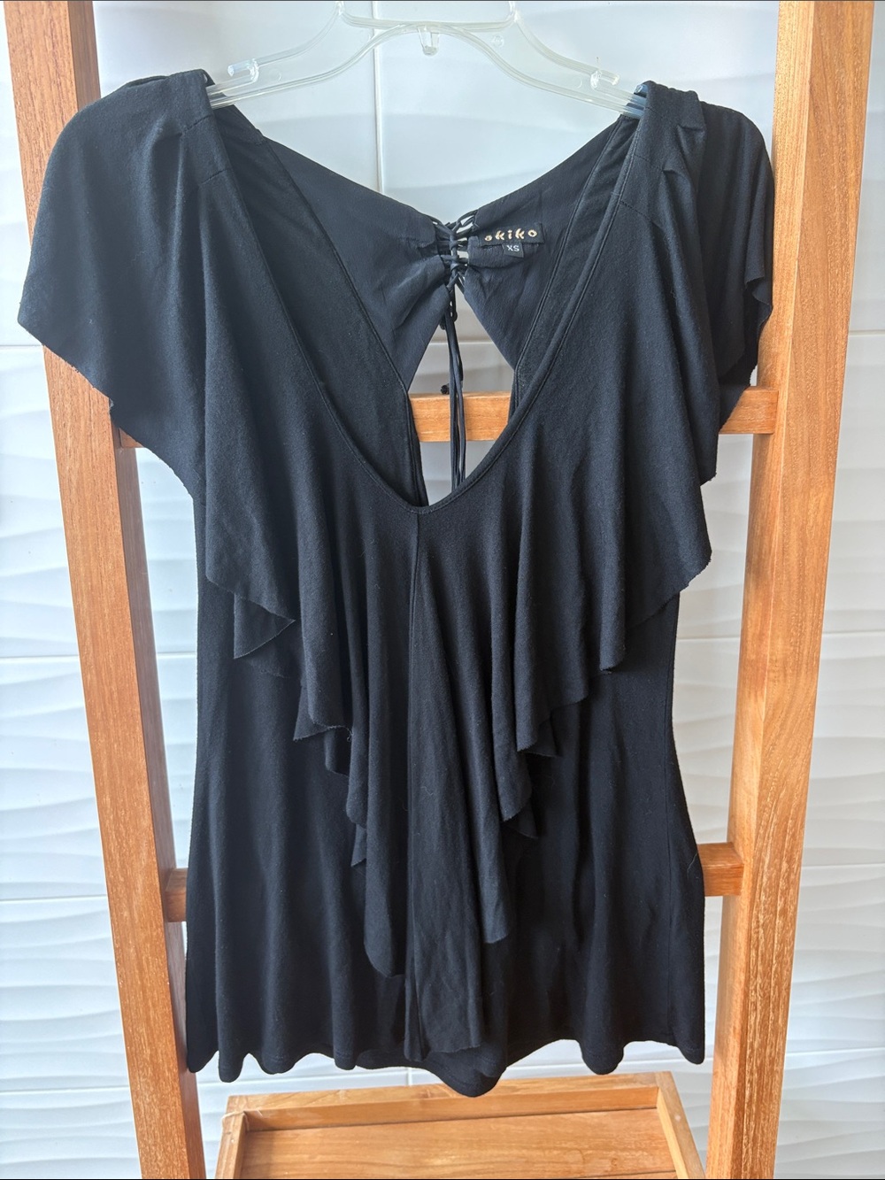 Akiko Black Ruffled V-Neck Blouse